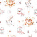 Seamless pattern vector Merry Christmas snowman and penguin