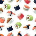 Seamless Pattern with Vector picture set of Sushi rolls food Royalty Free Stock Photo