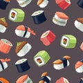 Seamless Pattern with Vector picture set of Sushi rolls food Royalty Free Stock Photo