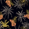 Seamless pattern vector Tropical jungle palm leaves, trees flor Royalty Free Stock Photo