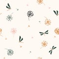 Seamless pattern vector with water wind blow flowers and dragon