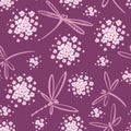 Seamless pattern vector with wind blow flowers and dragonflies.