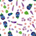 Cute seamless pattern with cartoon emoji vegetables