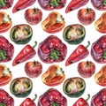 Seamless pattern with vegetables drawn by hand with colored pencil