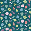 Seamless pattern with vegetables. Food print.