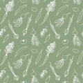 Seamless pattern with vegetables. Gardening. Springtime. Vector hand drawn