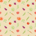 Seamless pattern with vegetables, healthy food. Vegetables - tomato, cucumber, peppers, arugula, pumpkin, peppers Royalty Free Stock Photo