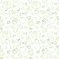 Seamless pattern with vegetables in a linear, hand-drawn style. Summer vegetables. Outline elements. Vector illustration in a flat Royalty Free Stock Photo