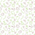 Seamless pattern with vegetables in a linear, hand-drawn style. Summer vegetables. Outline elements. Vector illustration Royalty Free Stock Photo