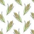 Seamless pattern of vegetables, linear sweet corn cobs with pastel colors on a white background. Background, print, textile Royalty Free Stock Photo