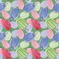 Seamless pattern with vegetables in the style of linart on a green background.