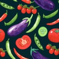 Seamless pattern with vegetables, tomatoes, pea and pepper. Vector hand drawn detailed illustration Royalty Free Stock Photo