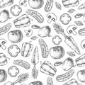 Seamless pattern of vegetables. Vegetarian food