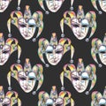 Seamless pattern with venetian masks of laughter and sadness emotions Royalty Free Stock Photo