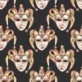 Seamless pattern with venetian masks of laughter and sadness emotions Royalty Free Stock Photo