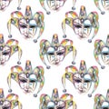 Seamless pattern with venetian masks of laughter and sadness emotions Royalty Free Stock Photo