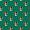 Seamless pattern venetian theatrical green mask on a green background, concept