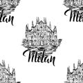 Seamless pattern, Venice label with Milan label with hand drawn Milan Cathedral Royalty Free Stock Photo