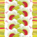 Seamless pattern with Venus Flytrap or Dionaea muscipula on the white background with stripes.