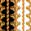 Pattern with vertical gold patterns on a black and white background Royalty Free Stock Photo