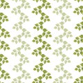 Seamless pattern of vertical lines of leaves. Watercolor green stripes of leafy twigs isolated on white background