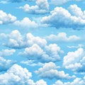 Seamless pattern of vibrant blue sky with fluffy white clouds for background design and texture Royalty Free Stock Photo