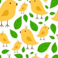 Seamless pattern vibrant branch with canary yellow bird vector illustration on white background Royalty Free Stock Photo