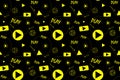 Seamless pattern with video player signs. Background for fabric wrapping wallpaper social media. Decorative print