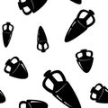 Seamless pattern of vintage amphora vases. Greek mothives background, vector illustration. Black silhouettes on white.