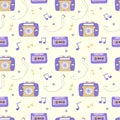 Seamless pattern with vintage audio player and cassette. Vector Royalty Free Stock Photo