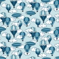 Seamless pattern with vintage balloons in clouds. Royalty Free Stock Photo