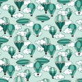 Seamless pattern with vintage balloons in clouds. Royalty Free Stock Photo