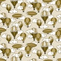 Seamless pattern with vintage balloons in clouds. Royalty Free Stock Photo