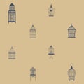 Seamless pattern with vintage birdcages.