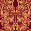 Seamless pattern with vintage butterfly with floral abstract ornament.