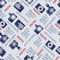 Seamless pattern with vintage cameras. Royalty Free Stock Photo