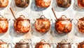 Seamless Pattern of Vintage Copper Pots and Pans Royalty Free Stock Photo