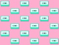 Seamless pattern with vintage green audio tape cassette concept illustration isolated on pink background