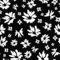 Seamless Pattern With Vintage Hand Drawn White Wildflowers On Black Background Design