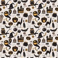 Seamless pattern Of Vintage Happy Halloween flat icons.