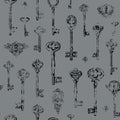 Seamless pattern with vintage keys and keyholes
