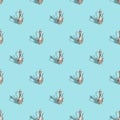 Seamless pattern with vintage old teapot on trendy blue background, isometric style Royalty Free Stock Photo