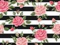 Seamless pattern with vintage roses. Decorative retro flowers