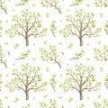 Watercolor seamless pattern with tree branches with green leaves Royalty Free Stock Photo