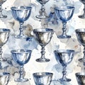 Elegant Silver Goblets with Watercolor Background Royalty Free Stock Photo