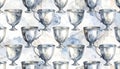 Seamless Pattern of Vintage Silver Goblets with Watercolor Splashes Royalty Free Stock Photo