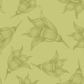 Seamless pattern with Vintage sketch flowers on olive paper Royalty Free Stock Photo