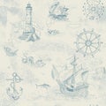 Seamless pattern with vintage-style sea navigation items Royalty Free Stock Photo