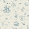 Seamless pattern with vintage-style sea navigation items Royalty Free Stock Photo