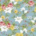 Seamless Pattern with Vintage Wildflowers